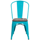 Crystal Teal-Blue Metal Stackable Chair with Wood Seat