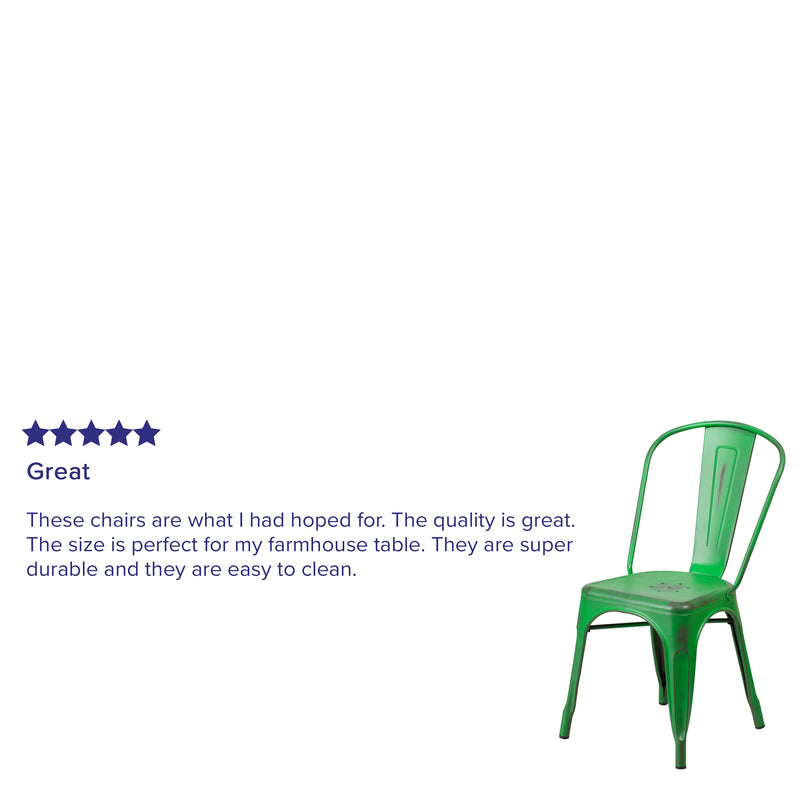 Commercial Grade Distressed Green Metal Indoor-Outdoor Stackable Chair