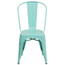 Commercial Grade Mint Green Metal Indoor-Outdoor Stackable Chair