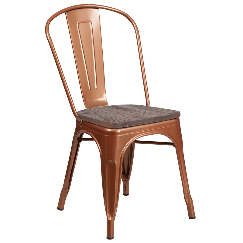 Copper Metal Stackable Chair with Wood Seat