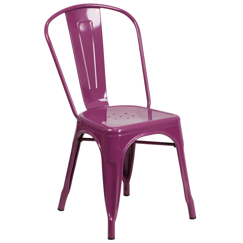 Commercial Grade Purple Metal Indoor-Outdoor Stackable Chair