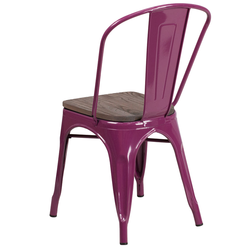 Purple Metal Stackable Chair with Wood Seat