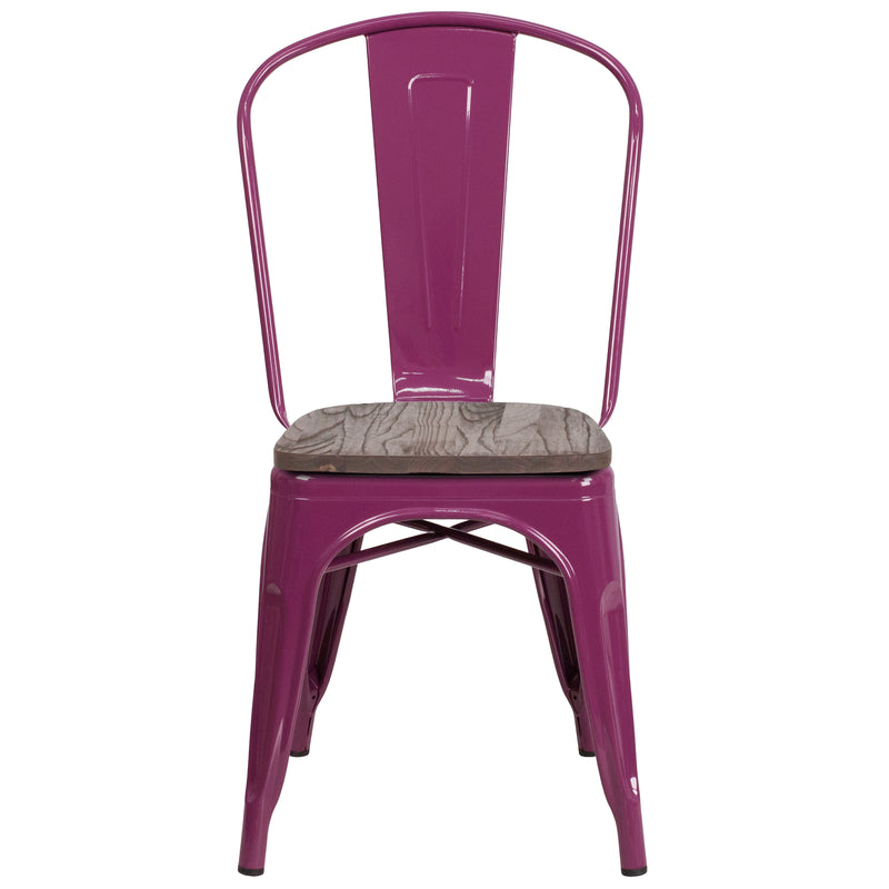 Purple Metal Stackable Chair with Wood Seat