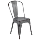 Commercial Grade Distressed Silver Gray Metal Indoor-Outdoor Stackable Chair