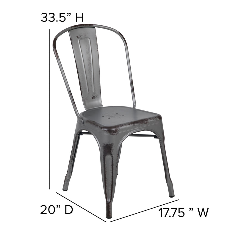 Commercial Grade Distressed Silver Gray Metal Indoor-Outdoor Stackable Chair