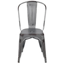 Commercial Grade Distressed Silver Gray Metal Indoor-Outdoor Stackable Chair