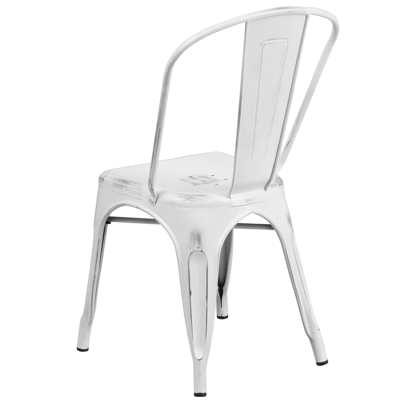 Commercial Grade Distressed White Metal Indoor-Outdoor Stackable Chair