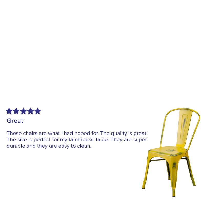 Commercial Grade Distressed Yellow Metal Indoor-Outdoor Stackable Chair