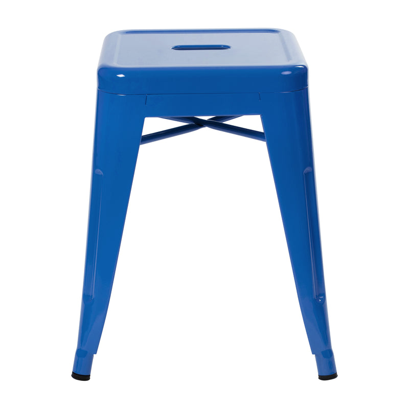 18" Table Height Stool, Stackable Backless Metal Indoor Dining Stool, Commercial Grade Restaurant Stool in Royal Blue - Set of 4