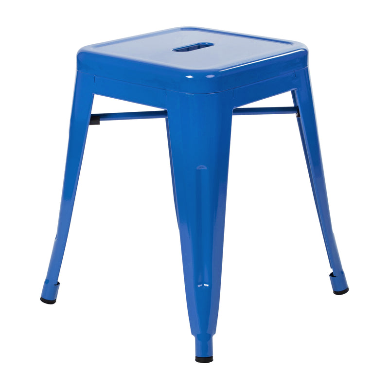 18" Table Height Stool, Stackable Backless Metal Indoor Dining Stool, Commercial Grade Restaurant Stool in Royal Blue - Set of 4