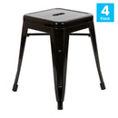 18" Table Height Stool, Stackable Backless Metal Indoor Dining Stool, Commercial Grade Restaurant Stool in Black - Set of 4