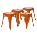 18" Table Height Stool, Stackable Backless Metal Indoor Dining Stool, Commercial Grade Restaurant Stool in Orange - Set of 4