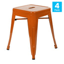 18" Table Height Stool, Stackable Backless Metal Indoor Dining Stool, Commercial Grade Restaurant Stool in Orange - Set of 4
