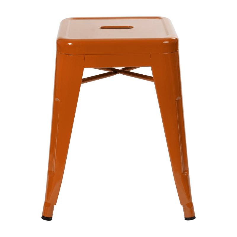 18" Table Height Stool, Stackable Backless Metal Indoor Dining Stool, Commercial Grade Restaurant Stool in Orange - Set of 4