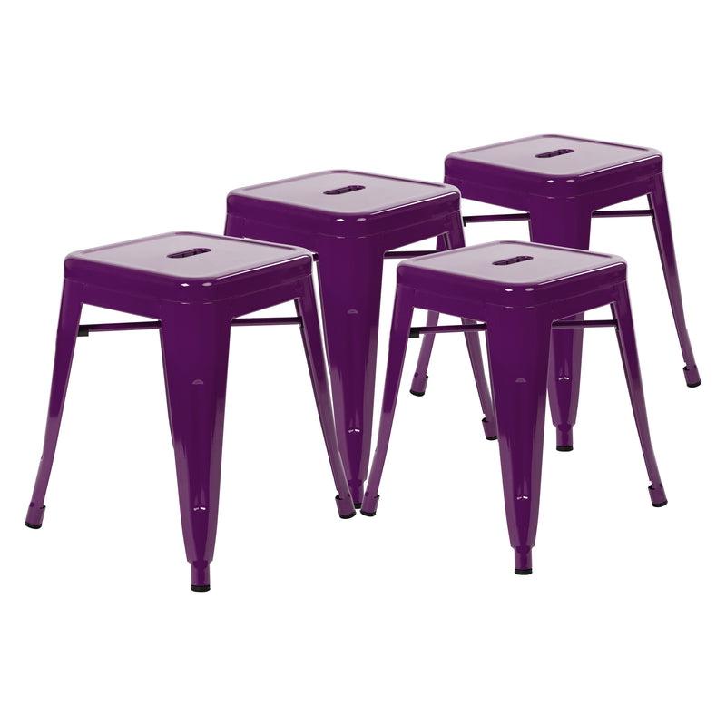 18" Table Height Stool, Stackable Backless Metal Indoor Dining Stool, Commercial Grade Restaurant Stool in Purple - Set of 4