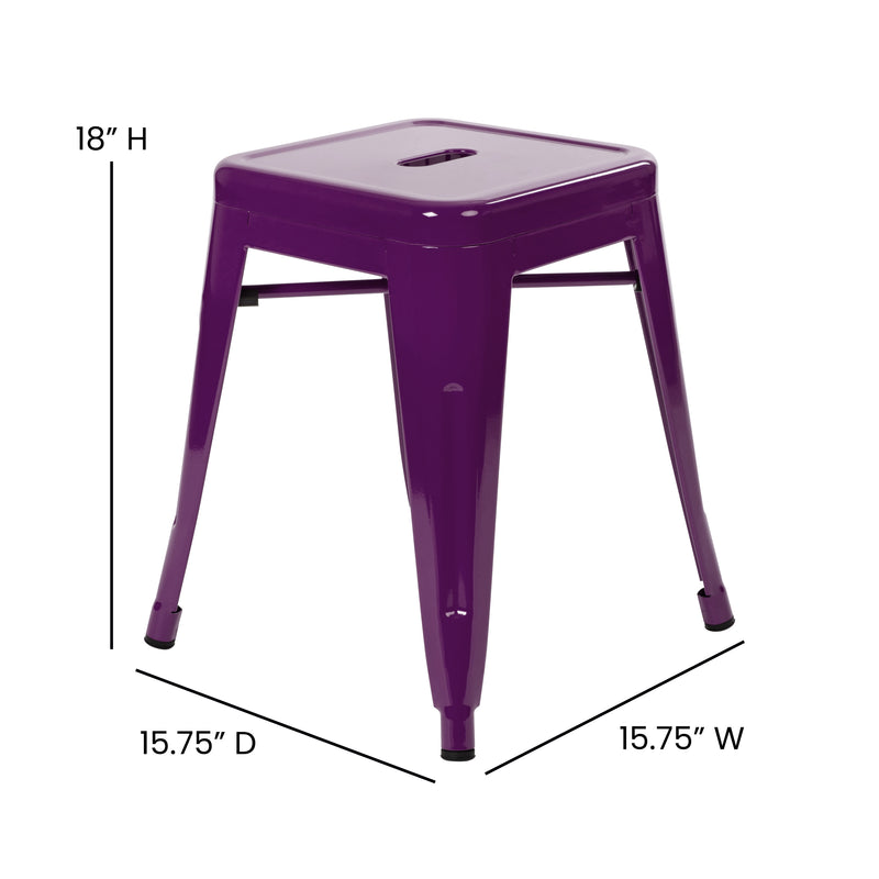 18" Table Height Stool, Stackable Backless Metal Indoor Dining Stool, Commercial Grade Restaurant Stool in Purple - Set of 4