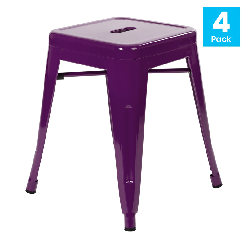 18" Table Height Stool, Stackable Backless Metal Indoor Dining Stool, Commercial Grade Restaurant Stool in Purple - Set of 4