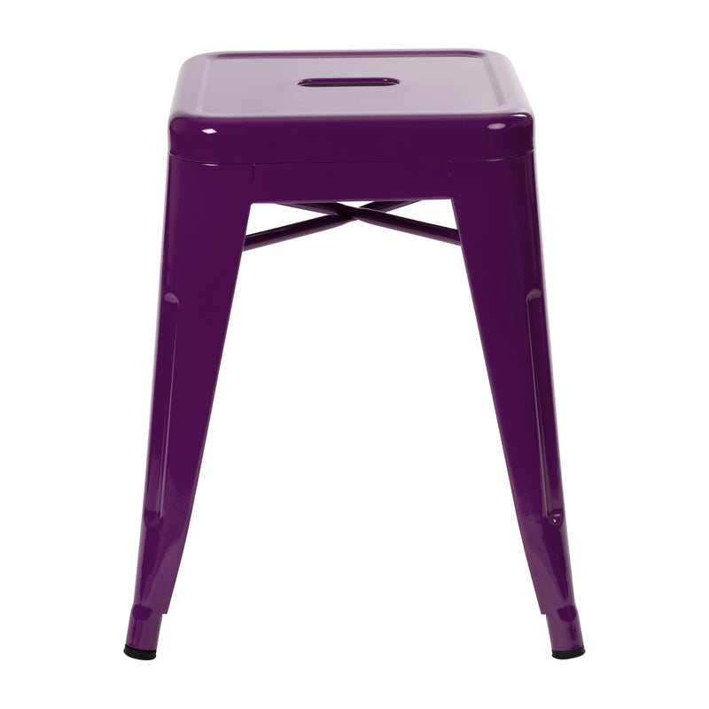 18" Table Height Stool, Stackable Backless Metal Indoor Dining Stool, Commercial Grade Restaurant Stool in Purple - Set of 4