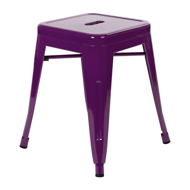 18" Table Height Stool, Stackable Backless Metal Indoor Dining Stool, Commercial Grade Restaurant Stool in Purple - Set of 4