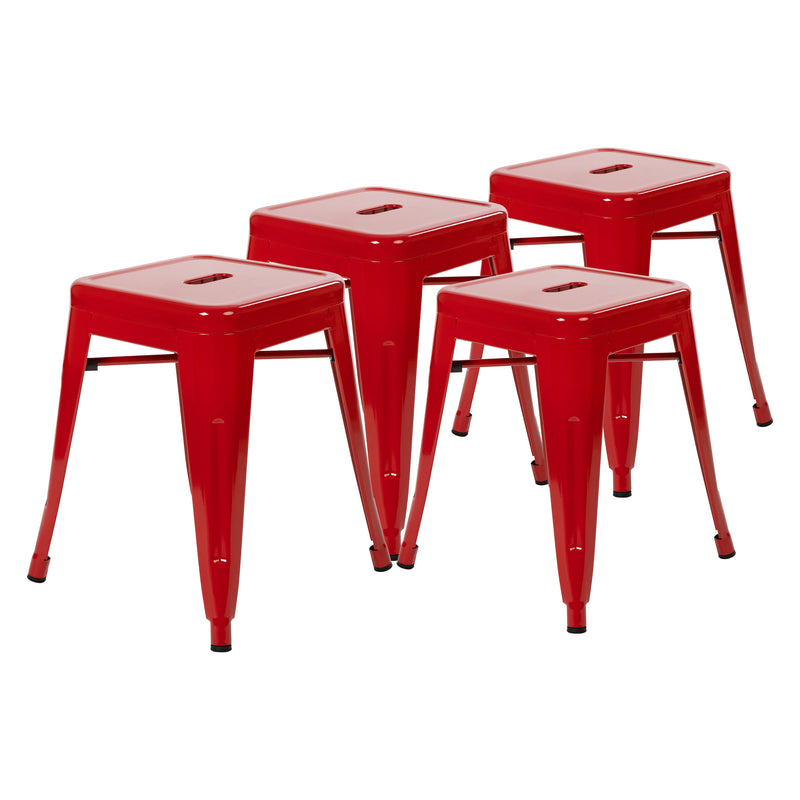 18" Table Height Stool, Stackable Backless Metal Indoor Dining Stool, Commercial Grade Restaurant Stool in Red - Set of 4