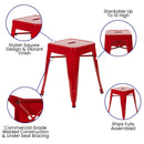 18" Table Height Stool, Stackable Backless Metal Indoor Dining Stool, Commercial Grade Restaurant Stool in Red - Set of 4