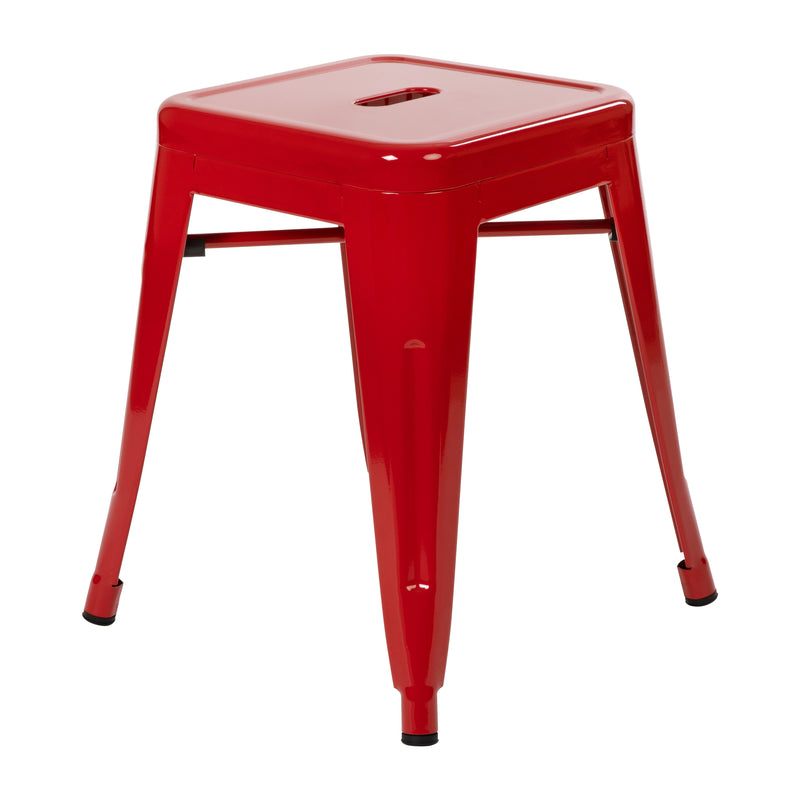 18" Table Height Stool, Stackable Backless Metal Indoor Dining Stool, Commercial Grade Restaurant Stool in Red - Set of 4