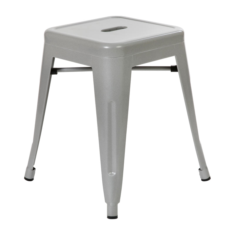 18" Table Height Stool, Stackable Backless Metal Indoor Dining Stool, Commercial Grade Restaurant Stool in Silver - Set of 4