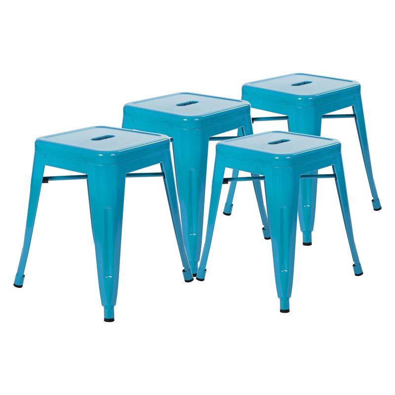 18" Table Height Stool, Stackable Backless Metal Indoor Dining Stool, Commercial Grade Restaurant Stool in Teal - Set of 4