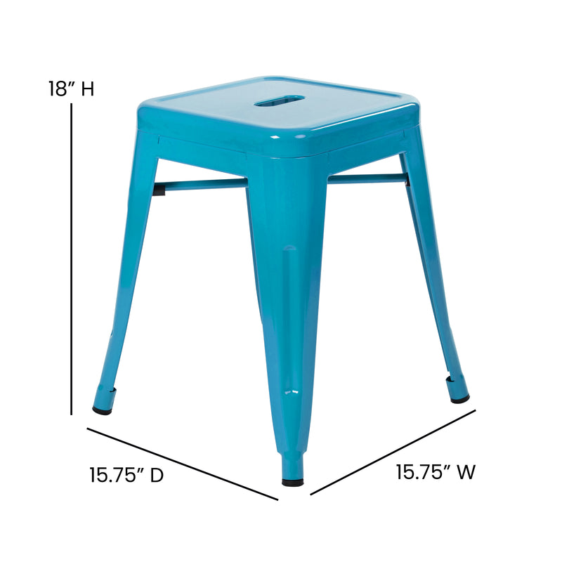 18" Table Height Stool, Stackable Backless Metal Indoor Dining Stool, Commercial Grade Restaurant Stool in Teal - Set of 4