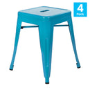 18" Table Height Stool, Stackable Backless Metal Indoor Dining Stool, Commercial Grade Restaurant Stool in Teal - Set of 4