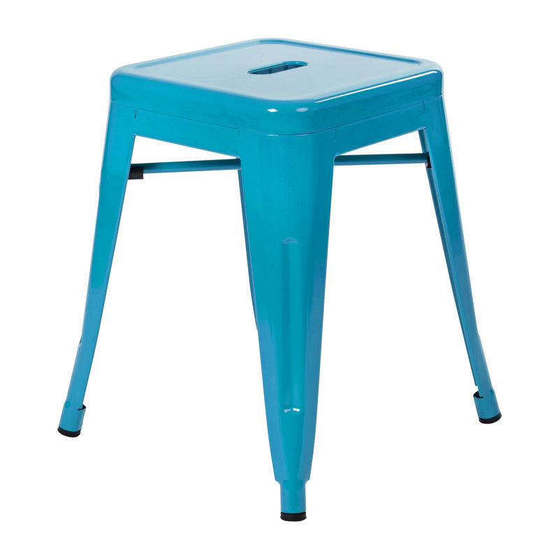 18" Table Height Stool, Stackable Backless Metal Indoor Dining Stool, Commercial Grade Restaurant Stool in Teal - Set of 4