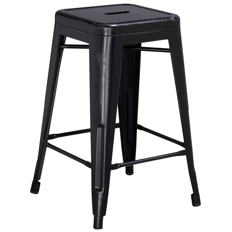 Commercial Grade 24" High Backless Distressed Black Metal Indoor-Outdoor Counter Height Stool