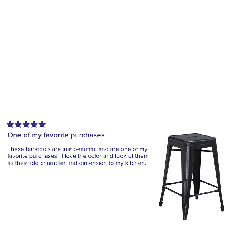 Commercial Grade 24" High Backless Distressed Black Metal Indoor-Outdoor Counter Height Stool