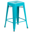 Commercial Grade 24" High Backless Crystal Teal-Blue Indoor-Outdoor Counter Height Stool