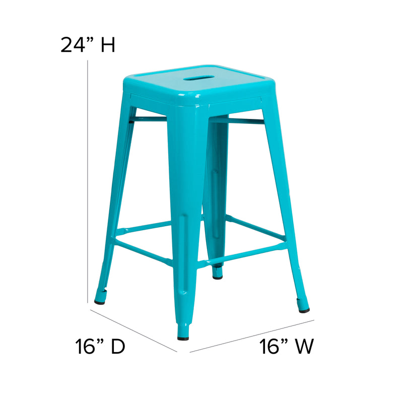 Commercial Grade 24" High Backless Crystal Teal-Blue Indoor-Outdoor Counter Height Stool