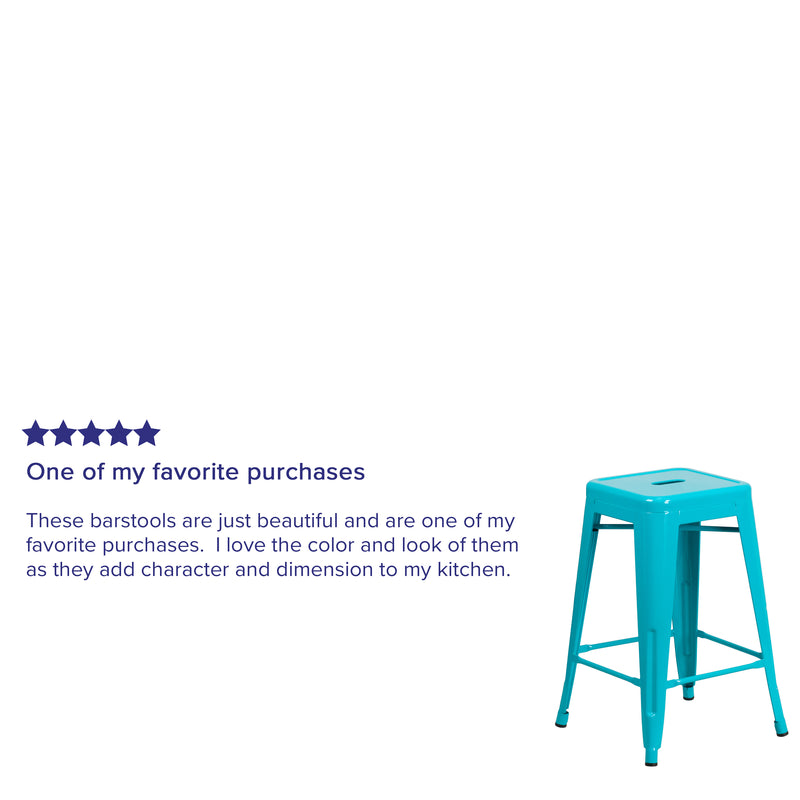 Commercial Grade 24" High Backless Crystal Teal-Blue Indoor-Outdoor Counter Height Stool