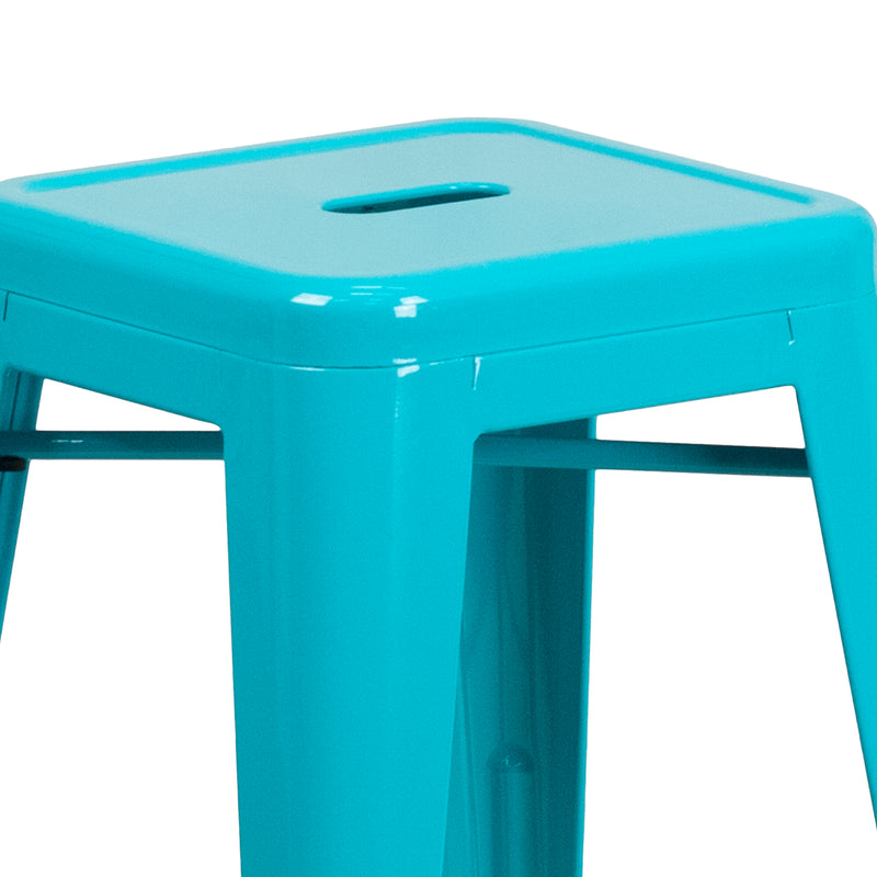 Commercial Grade 24" High Backless Crystal Teal-Blue Indoor-Outdoor Counter Height Stool