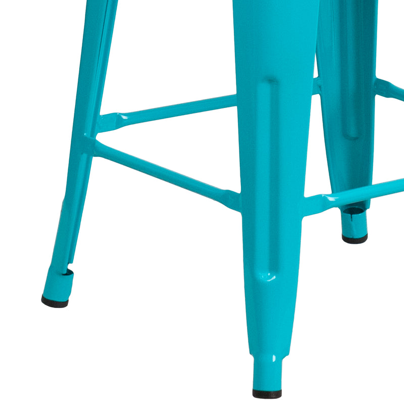 Commercial Grade 24" High Backless Crystal Teal-Blue Indoor-Outdoor Counter Height Stool