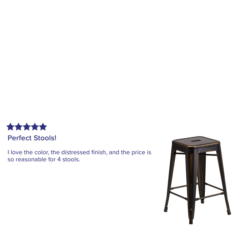 Commercial Grade 24" High Backless Distressed Copper Metal Indoor-Outdoor Counter Height Stool