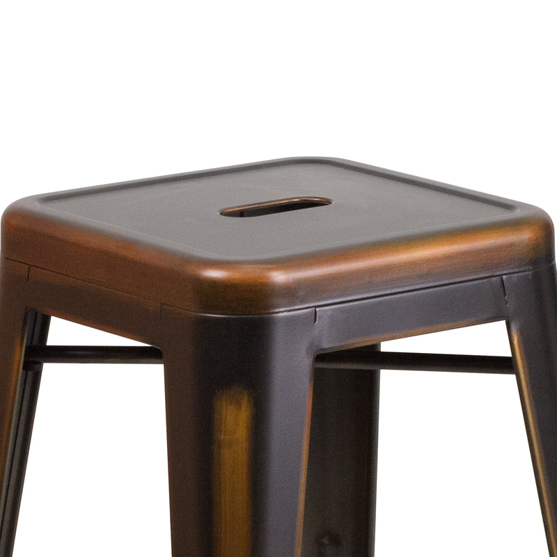 Commercial Grade 24" High Backless Distressed Copper Metal Indoor-Outdoor Counter Height Stool