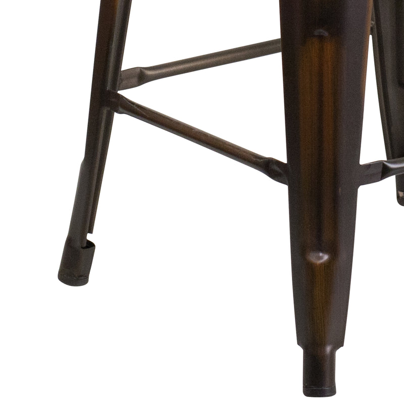 Commercial Grade 24" High Backless Distressed Copper Metal Indoor-Outdoor Counter Height Stool