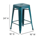 Commercial Grade 24" High Backless Distressed Kelly Blue-Teal Metal Indoor-Outdoor Counter Height Stool