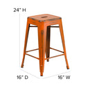 Commercial Grade 24" High Backless Distressed Orange Metal Indoor-Outdoor Counter Height Stool