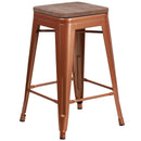 24" High Backless Copper Counter Height Stool with Square Wood Seat