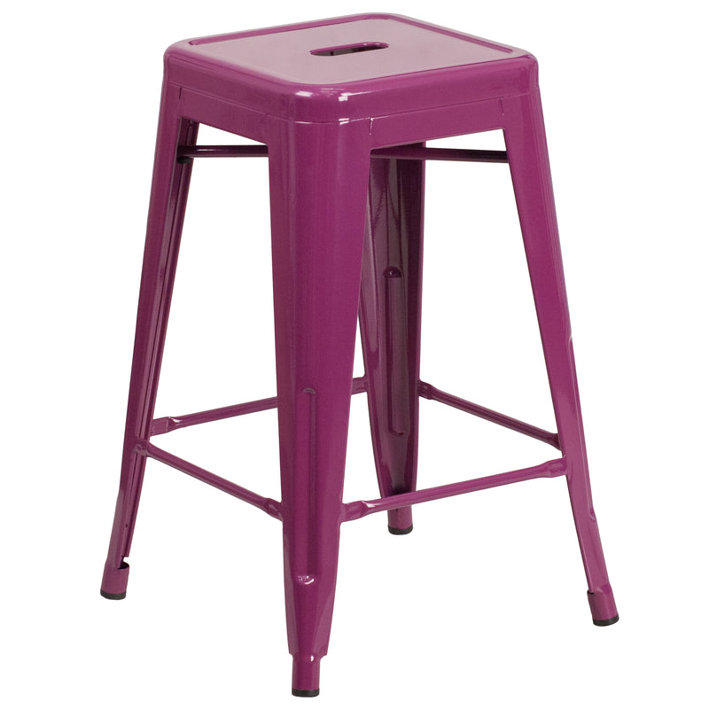 Commercial Grade 24" High Backless Purple Indoor-Outdoor Counter Height Stool