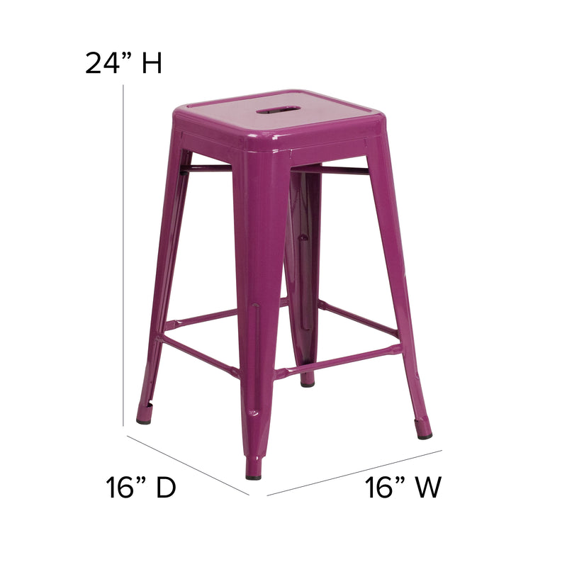 Commercial Grade 24" High Backless Purple Indoor-Outdoor Counter Height Stool