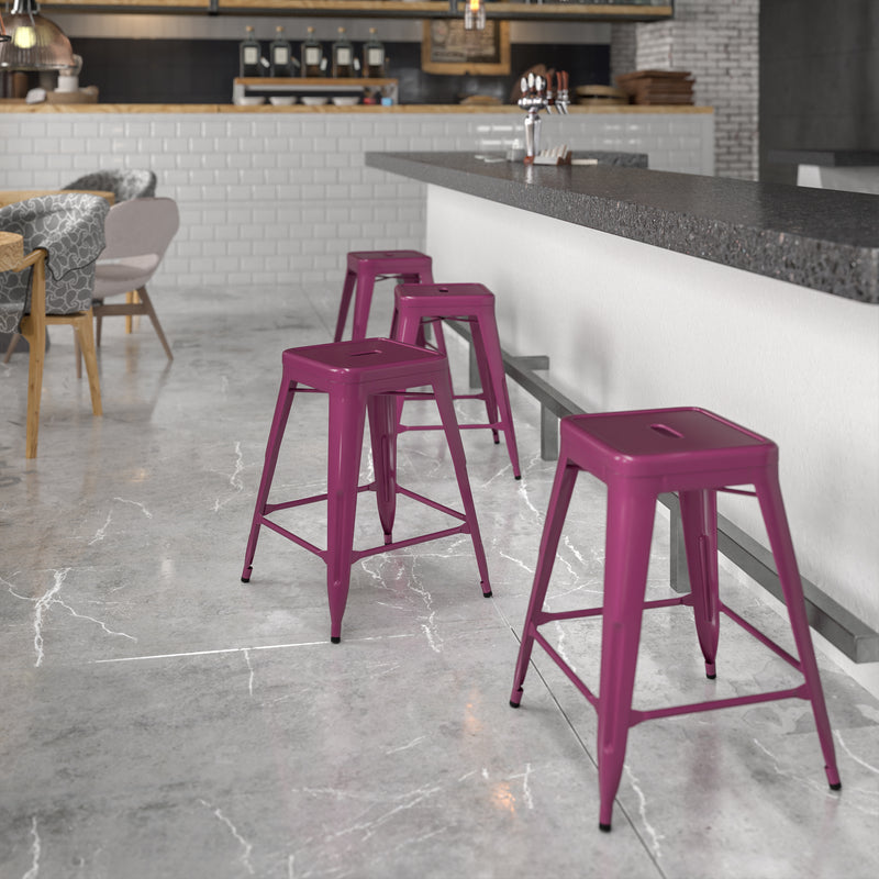 Commercial Grade 24" High Backless Purple Indoor-Outdoor Counter Height Stool