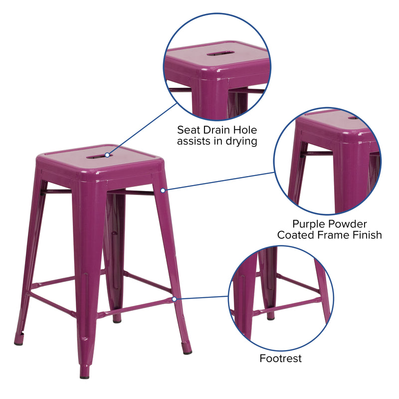 Commercial Grade 24" High Backless Purple Indoor-Outdoor Counter Height Stool