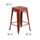 Commercial Grade 24" High Backless Distressed Kelly Red Metal Indoor-Outdoor Counter Height Stool
