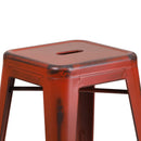 Commercial Grade 24" High Backless Distressed Kelly Red Metal Indoor-Outdoor Counter Height Stool